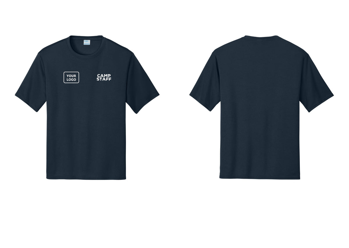 NYC Factory Custom Logo Camp Staff Performance T-Shirt (Rustic) - CAMP STAFF + Your Logo - Navy