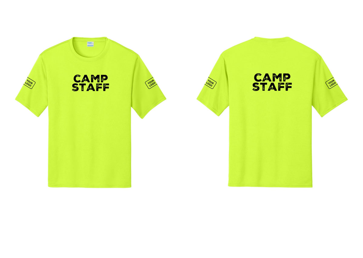 NYC Factory Custom Logo Camp Staff Performance T-Shirt (Rustic) - Front + Back + Your Logo Sleeves - Neon Yellow