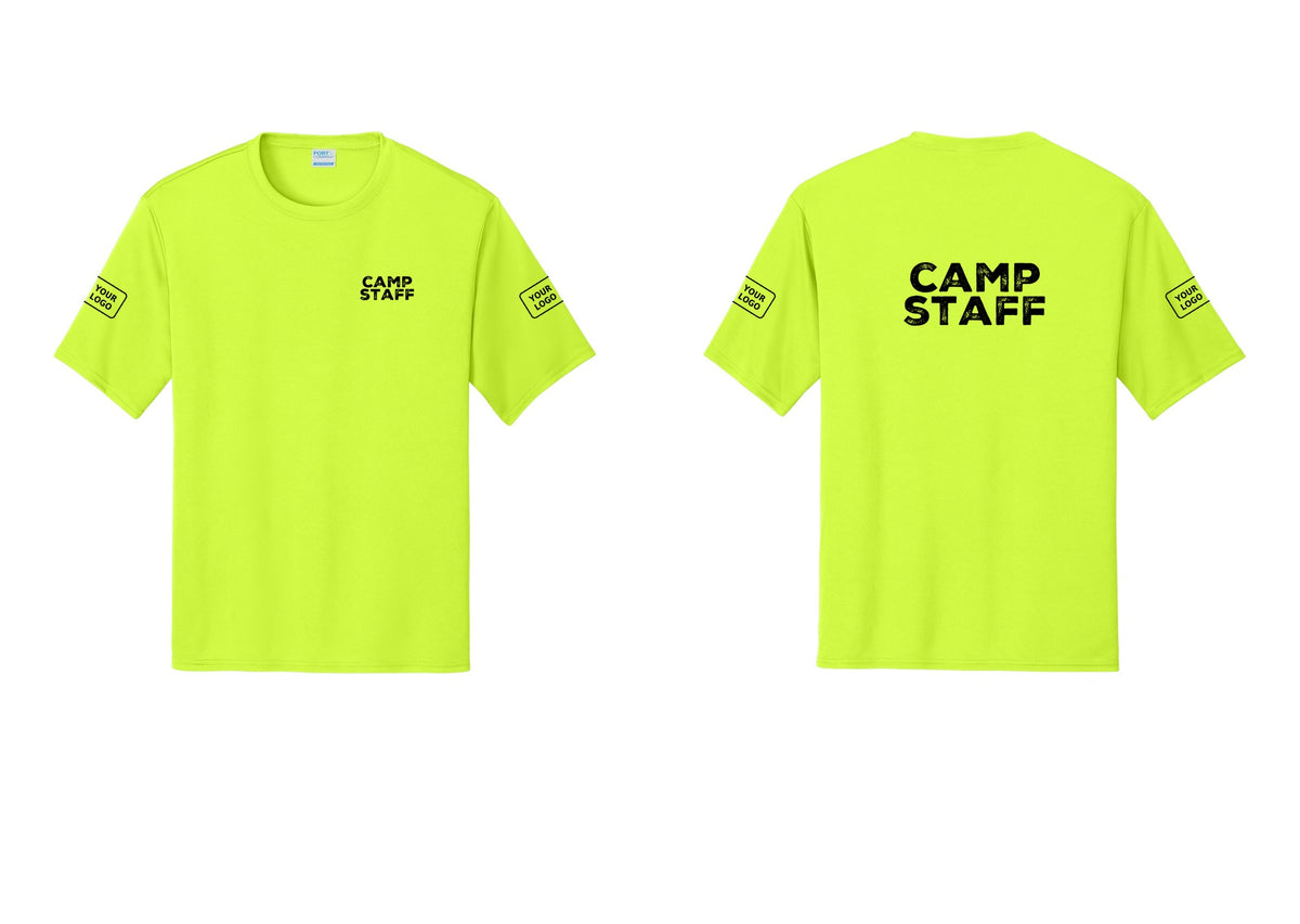 NYC Factory Custom Logo Camp Staff Performance T-Shirt (Rustic) - Chest + Back + Your Logo Sleeves - Neon Yellow