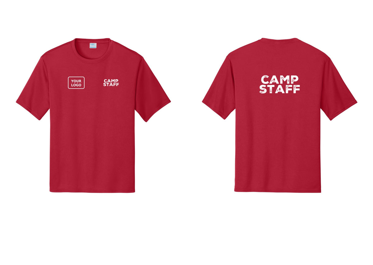 NYC Factory Custom Logo Camp Staff Performance T-Shirt (Rustic) - CAMP STAFF + Your Logo + Back - Red