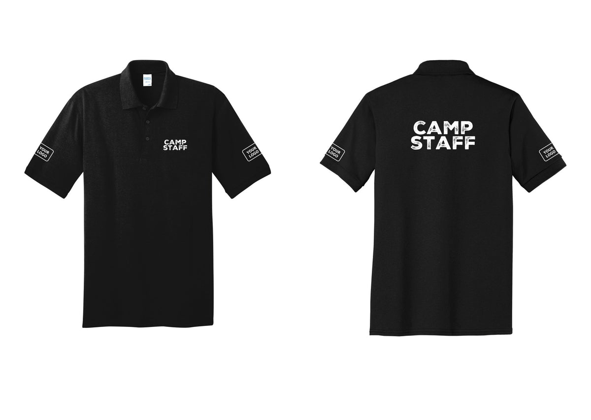 NYC Factory Custom Logo Camp Staff Polo Shirt (Rustic) - Chest + Back + Your Logo Sleeves - Black