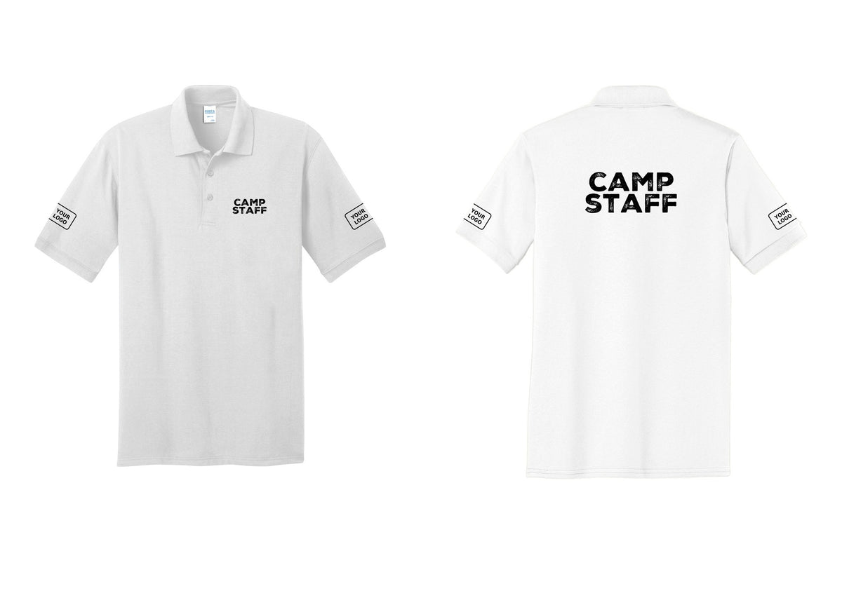 NYC Factory Custom Logo Camp Staff Polo Shirt (Rustic) - Chest + Back + Your Logo Sleeves - White