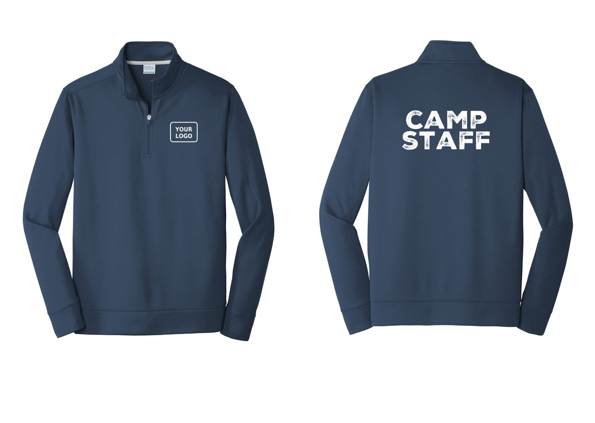 NYC Factory Custom Logo Camp Staff Performance Fleece 1/4-Zip Pullover Sweatshirt (Rustic) - Your Logo + Back - Navy