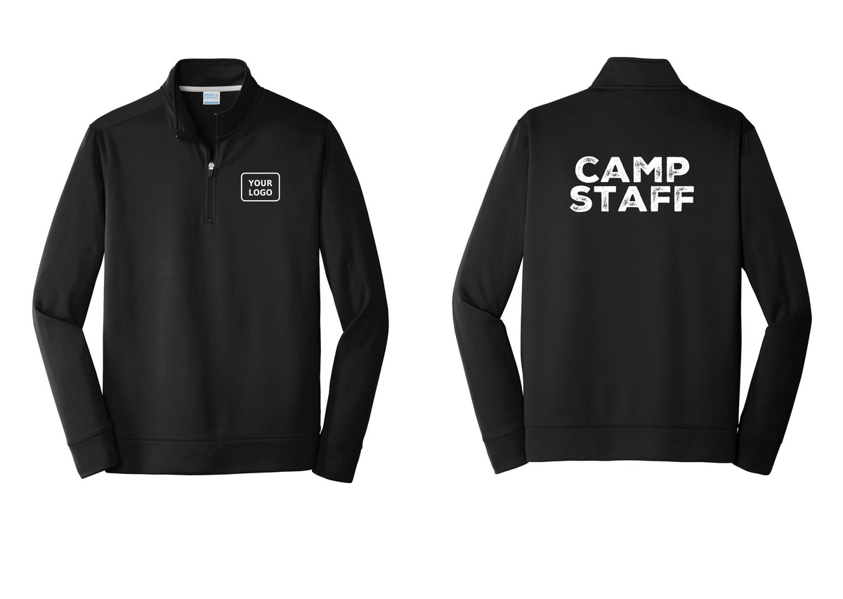 NYC Factory Custom Logo Camp Staff Performance Fleece 1/4-Zip Pullover Sweatshirt (Rustic) - Your Logo + Back - Black
