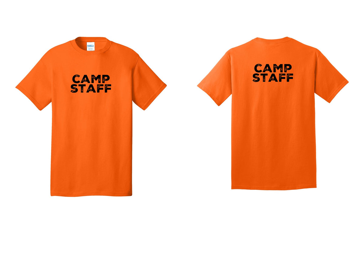 NYC Factory Camp Staff T-Shirt - Front + Back - Safety Orange