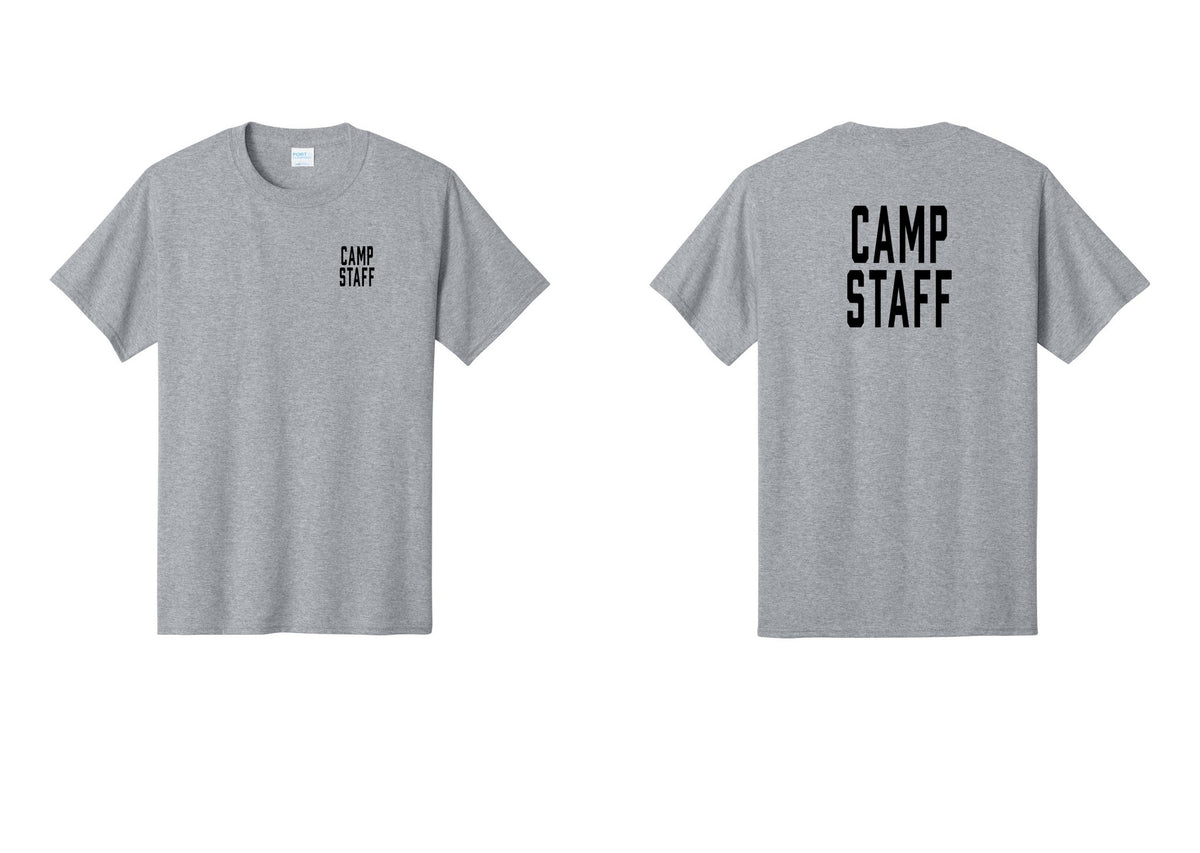 NYC Factory Camp Staff T-Shirt, Condensed Lettering - Chest + Back - Athletic Heather