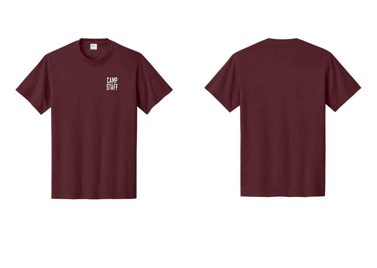 NYC Factory Camp Staff T-Shirt, Condensed Lettering - Chest Only - Athletic Maroon