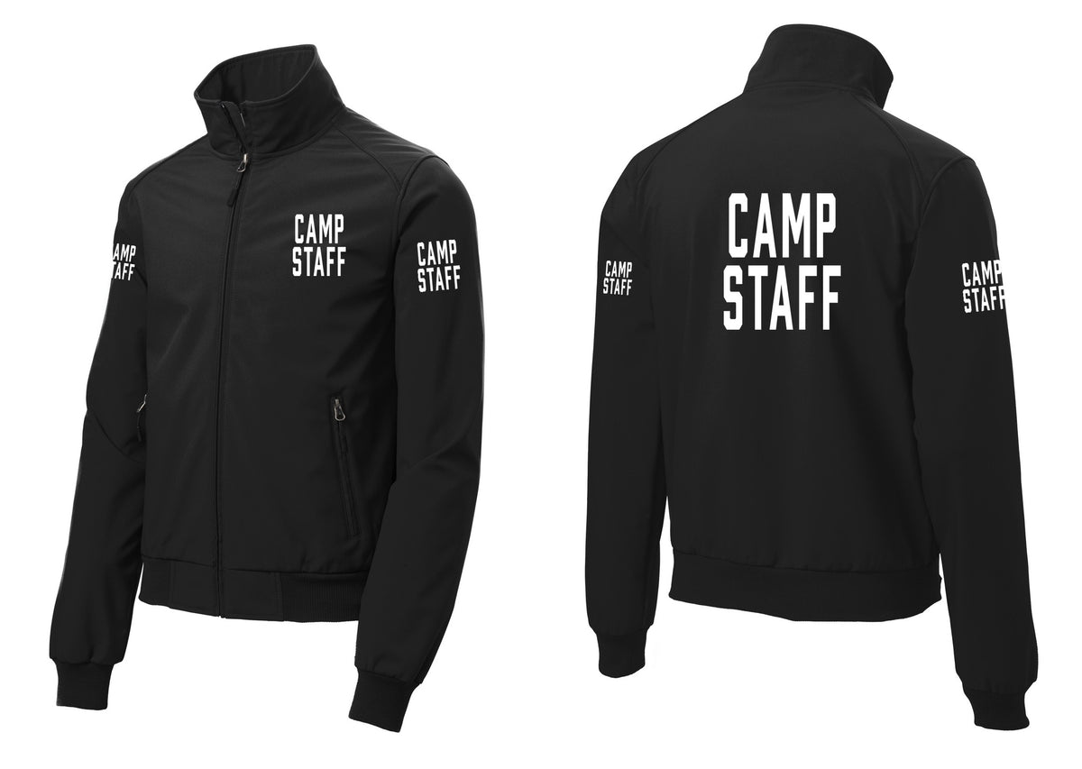NYC Factory Camp Staff Soft Shell Bomber Jacket (Classic) - Chest + Back + Camp Staff Sleeves - Black