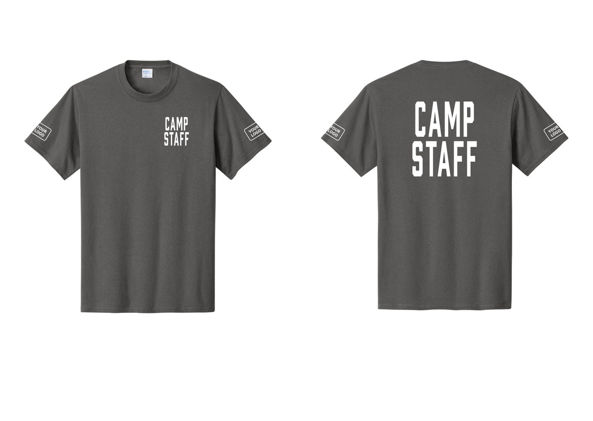 NYC Factory Unisex Custom Logo Camp Staff T-Shirt - Chest + Back + Your Logo Sleeves - Charcoal