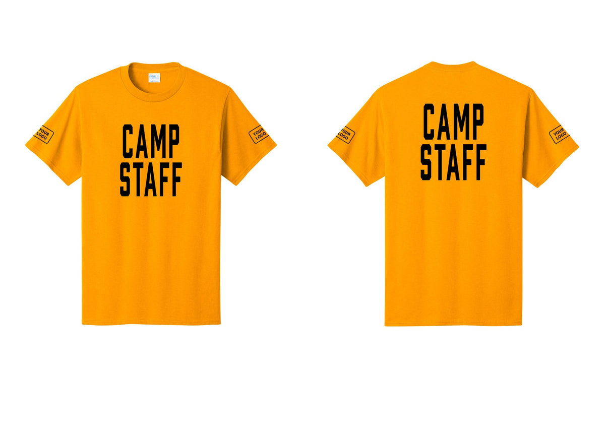 NYC Factory Unisex Custom Logo Camp Staff T-Shirt - Front + Back + Your Logo Sleeves - Gold