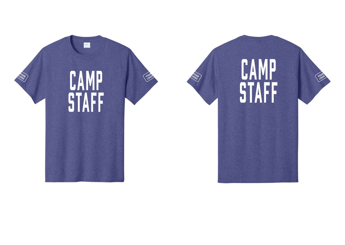 NYC Factory Unisex Custom Logo Camp Staff T-Shirt - Front + Back + Your Logo Sleeves - Heather Purple
