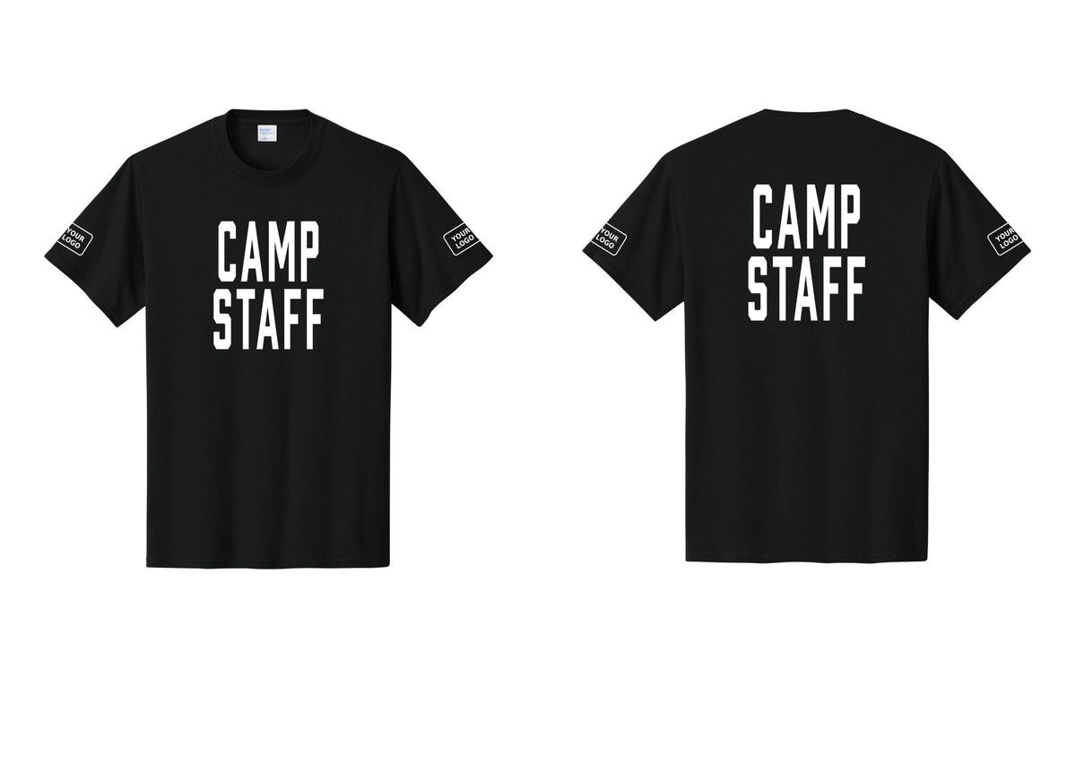 NYC Factory Unisex Custom Logo Camp Staff T-Shirt - Front + Back + Your Logo Sleeves - Black