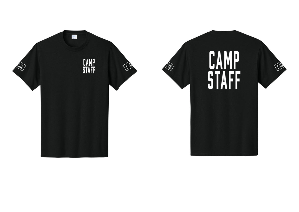 NYC Factory Unisex Custom Logo Camp Staff T-Shirt - Chest + Back + Your Logo Sleeves - Black