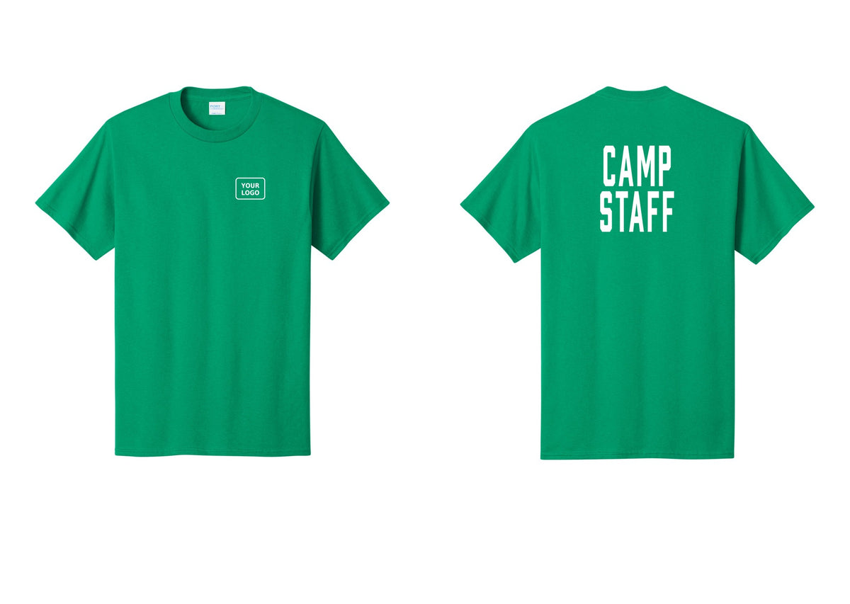 NYC Factory Custom Logo Camp Staff T-Shirt, Condensed Lettering - Your Logo + Back - Kelly