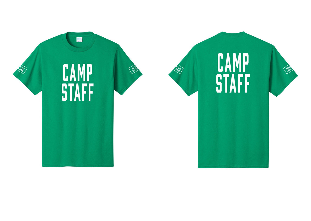 NYC Factory Unisex Custom Logo Camp Staff T-Shirt - Front + Back + Your Logo Sleeves - Kelly