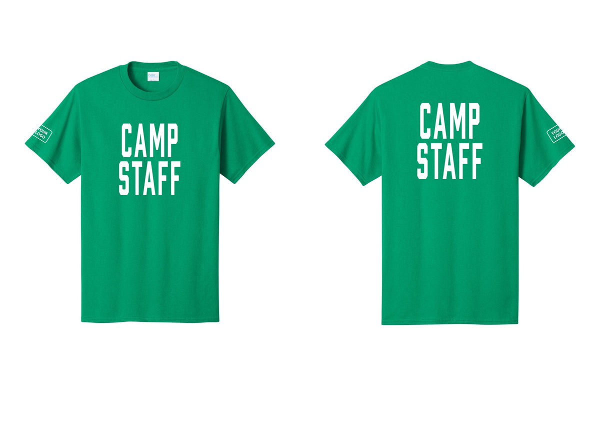 NYC Factory Unisex Custom Logo Camp Staff T-Shirt - Front + Back + Your Logo Sleeve - Kelly