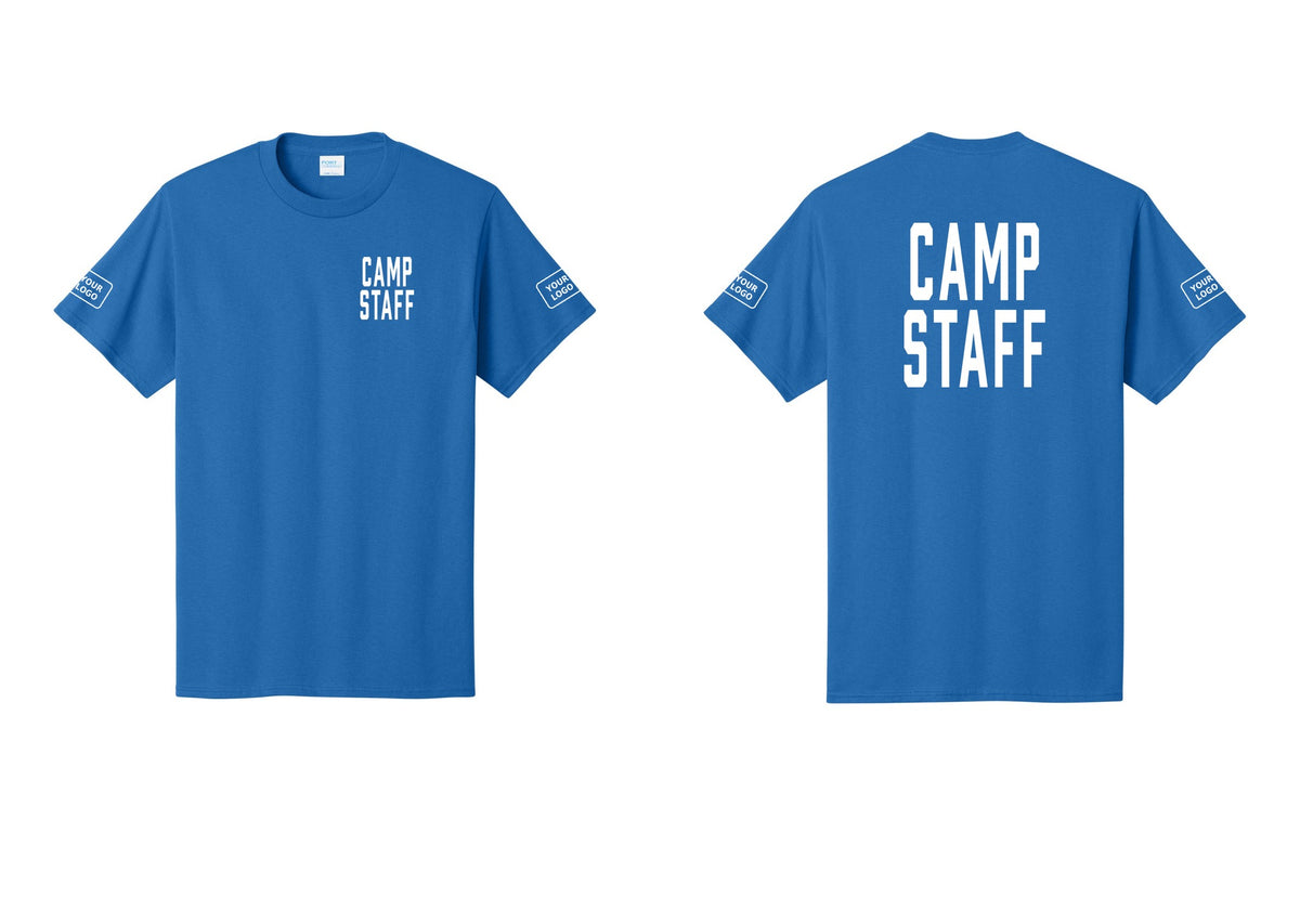 NYC Factory Unisex Custom Logo Camp Staff T-Shirt - Chest + Back + Your Logo Sleeves - Royal