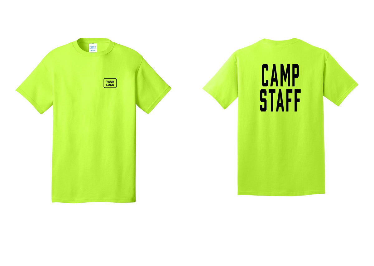 NYC Factory Unisex Custom Logo Camp Staff T-Shirt - Your Logo + Back - Safety Green