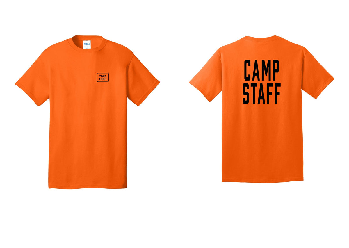 NYC Factory Unisex Custom Logo Camp Staff T-Shirt - Your Logo + Back - Safety Orange