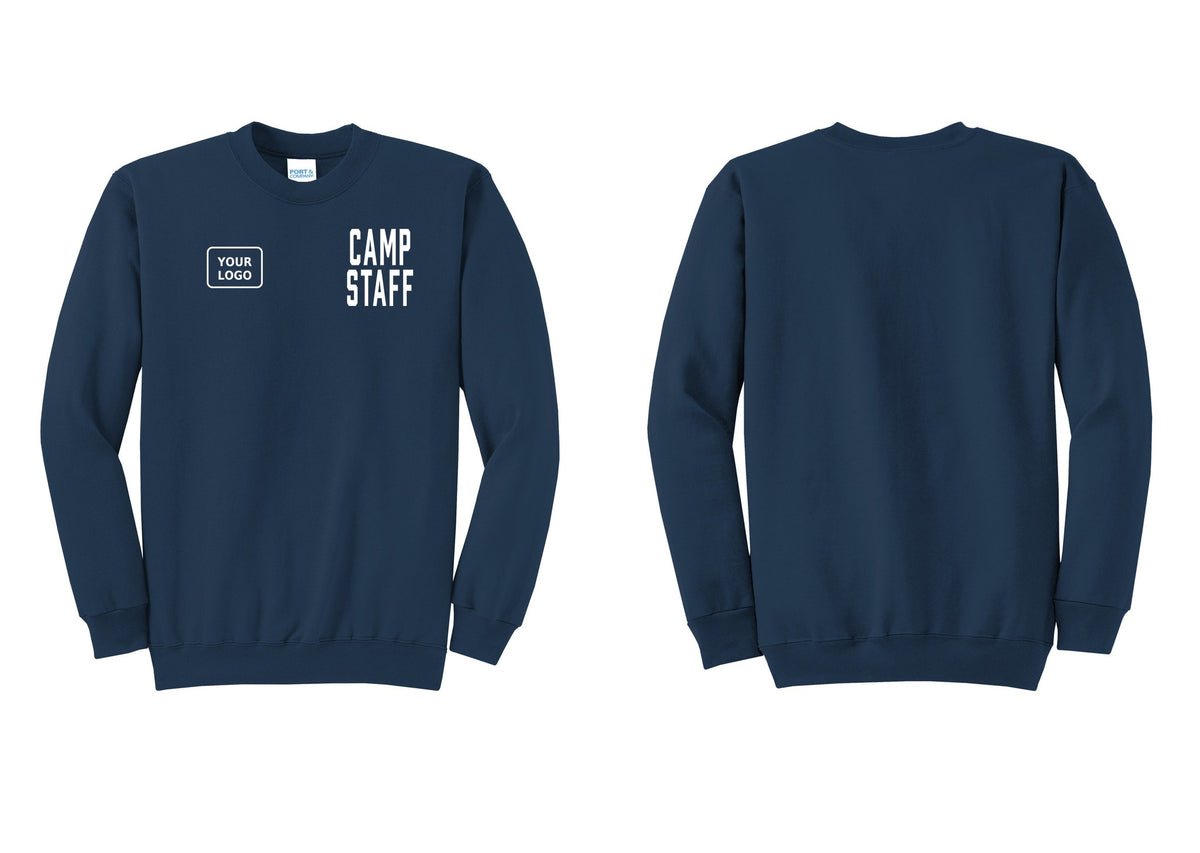 NYC Factory Custom Logo Camp Staff Cotton Fleece Crewneck Sweatshirt (Classic) - CAMP STAFF + Your Logo - Navy