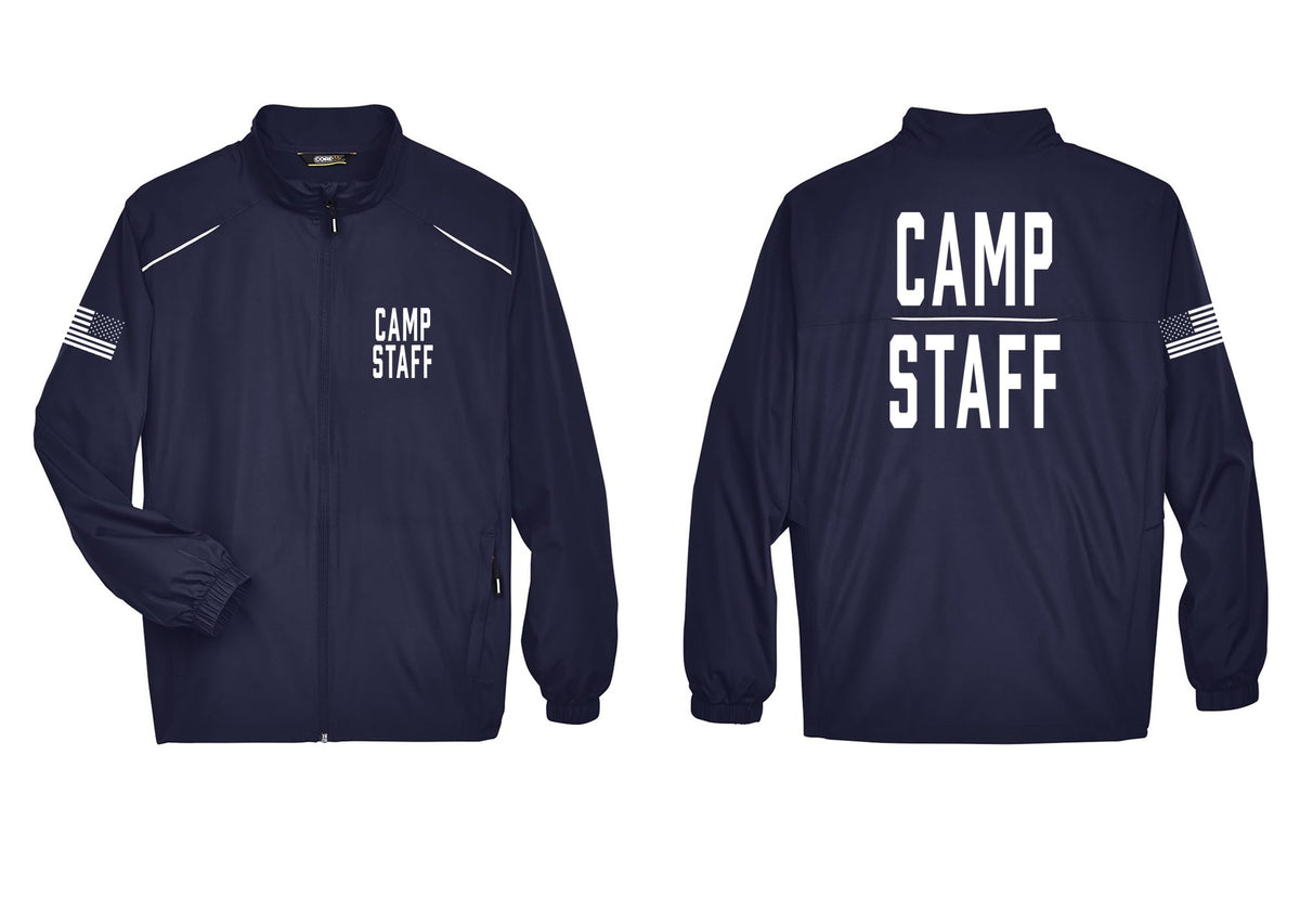 NYC Factory Camp Staff Reflective Lightweight Jacket (Classic) - Chest + Back + US Flag Sleeve - Classic Navy
