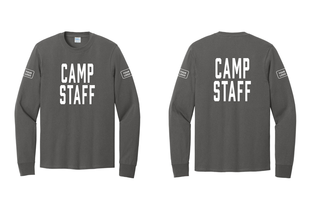 NYC Factory Custom Logo Camp Staff Cotton Long Sleeve T-Shirt (Classic) - Front + Back + Your Logo Sleeves - Charcoal