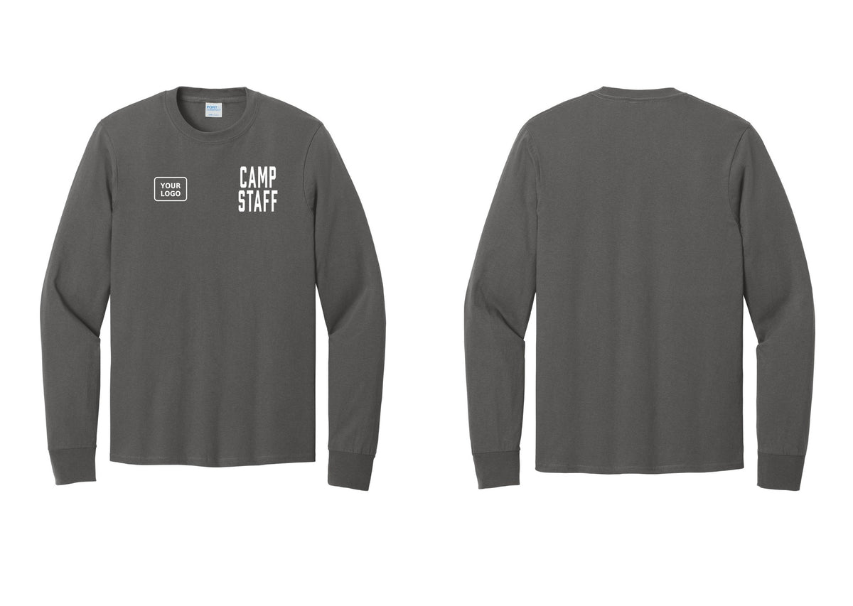NYC Factory Custom Logo Camp Staff Cotton Long Sleeve T-Shirt (Classic) - CAMP STAFF + Your Logo - Charcoal