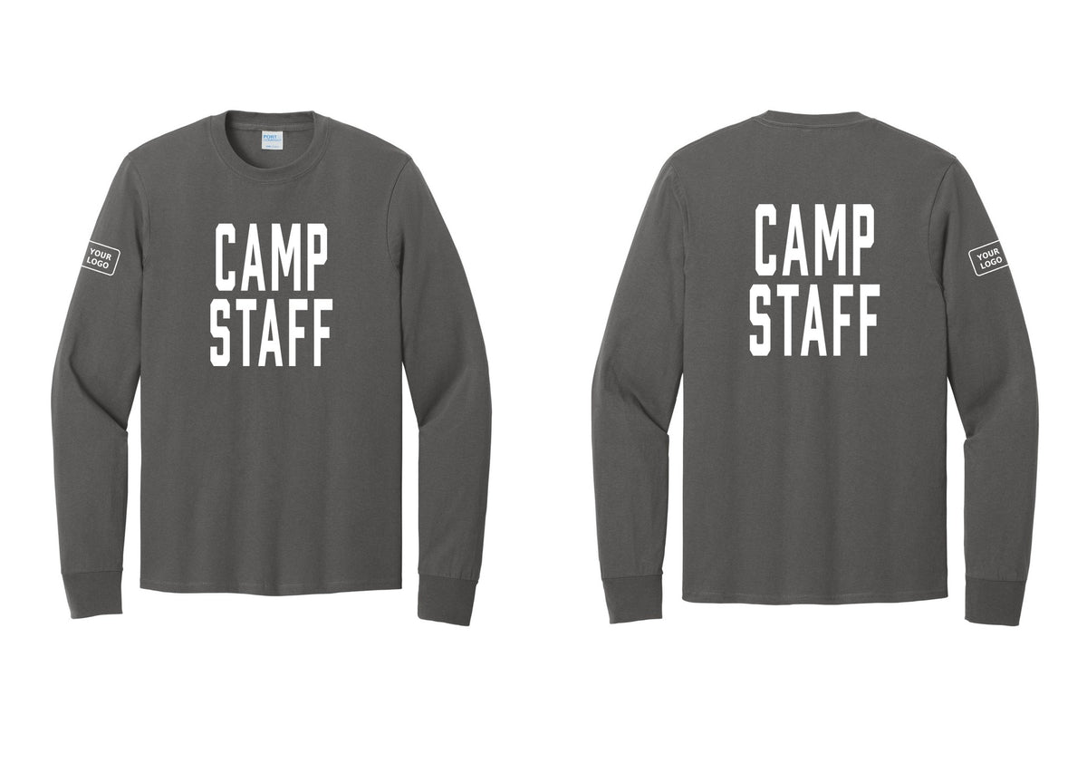 NYC Factory Custom Logo Camp Staff Cotton Long Sleeve T-Shirt (Classic) - Front + Back + Your Logo Sleeve - Charcoal