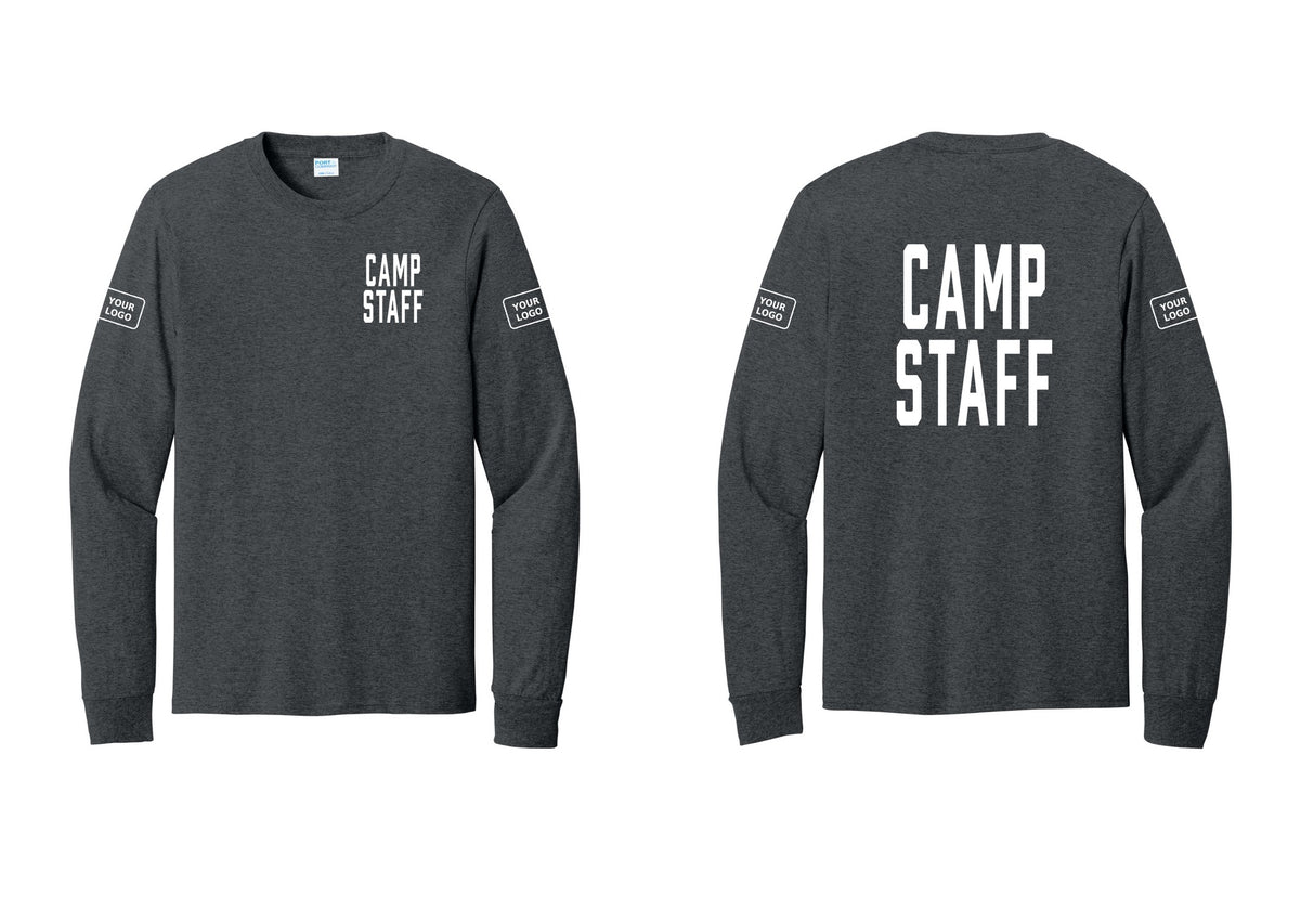NYC Factory Custom Logo Camp Staff Cotton Long Sleeve T-Shirt (Classic) - Chest + Back + Your Logo Sleeves - Dark Heather Grey