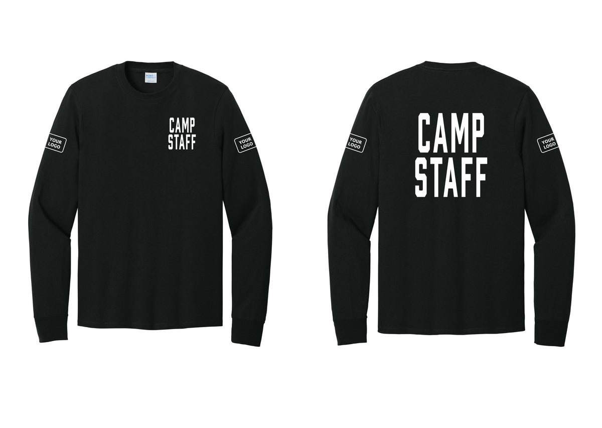 NYC Factory Custom Logo Camp Staff Cotton Long Sleeve T-Shirt (Classic) - Chest + Back + Your Logo Sleeves - Black