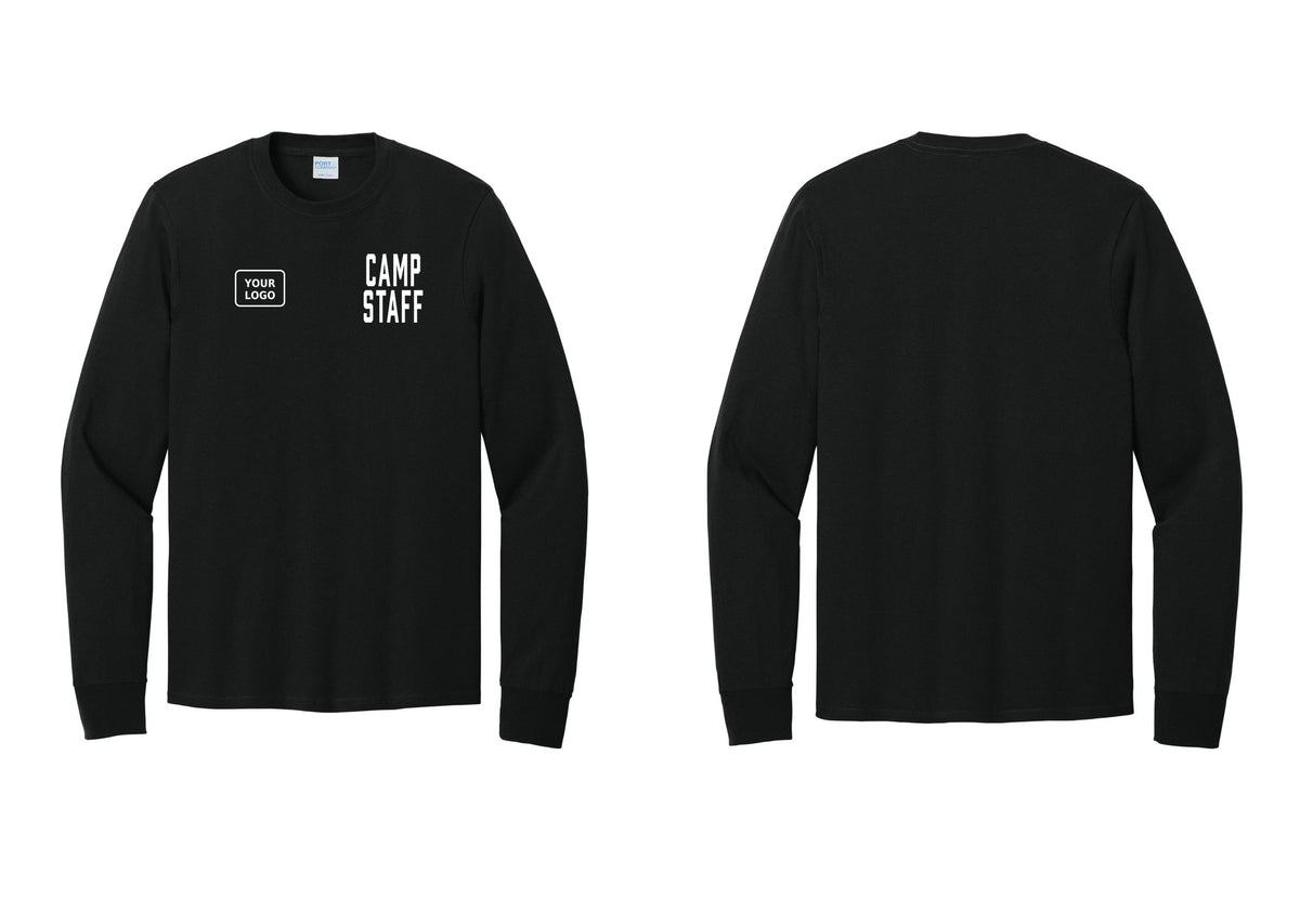 NYC Factory Custom Logo Camp Staff Cotton Long Sleeve T-Shirt (Classic) - CAMP STAFF + Your Logo - Black