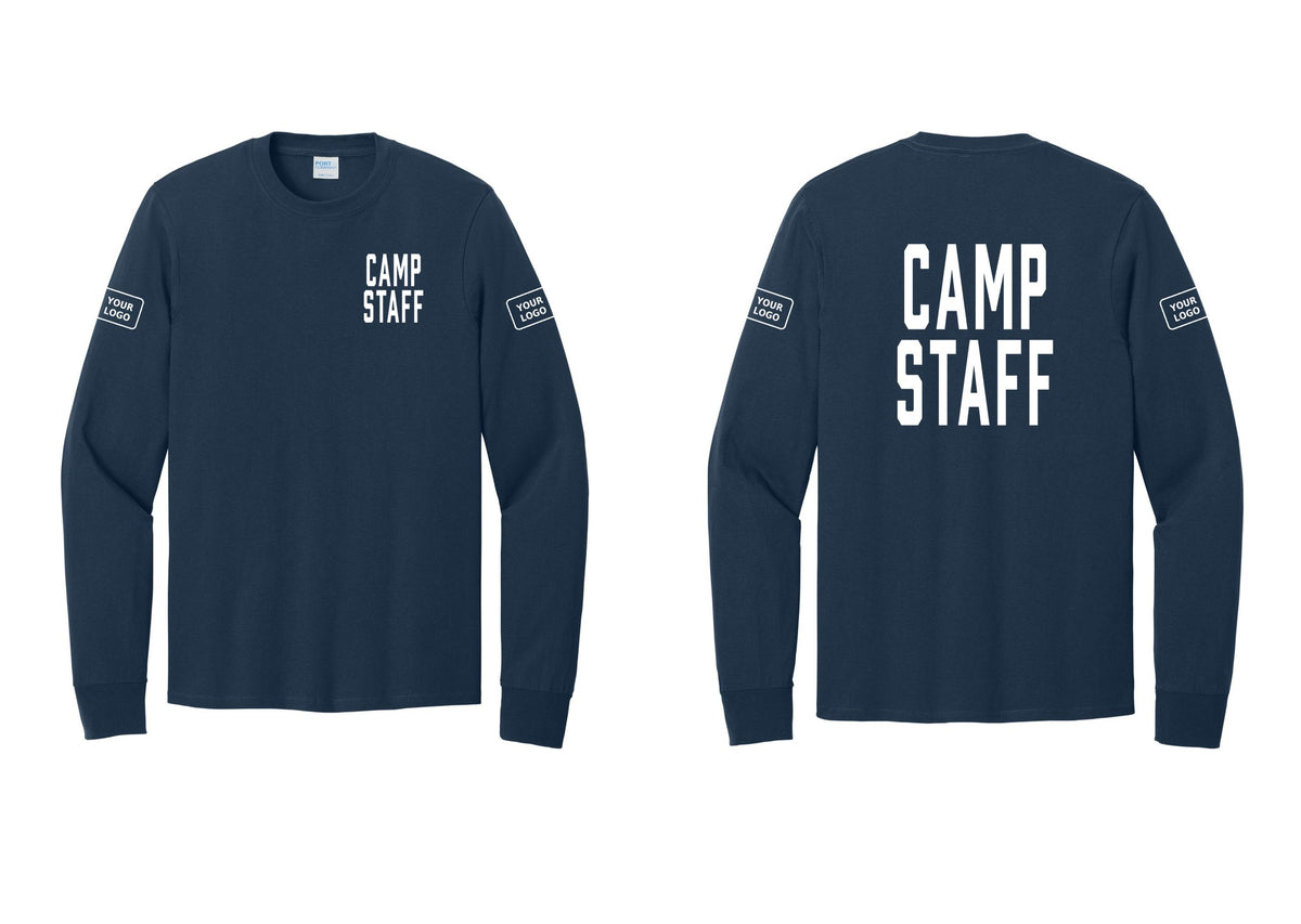 NYC Factory Custom Logo Camp Staff Cotton Long Sleeve T-Shirt (Classic) - Chest + Back + Your Logo Sleeves - Navy