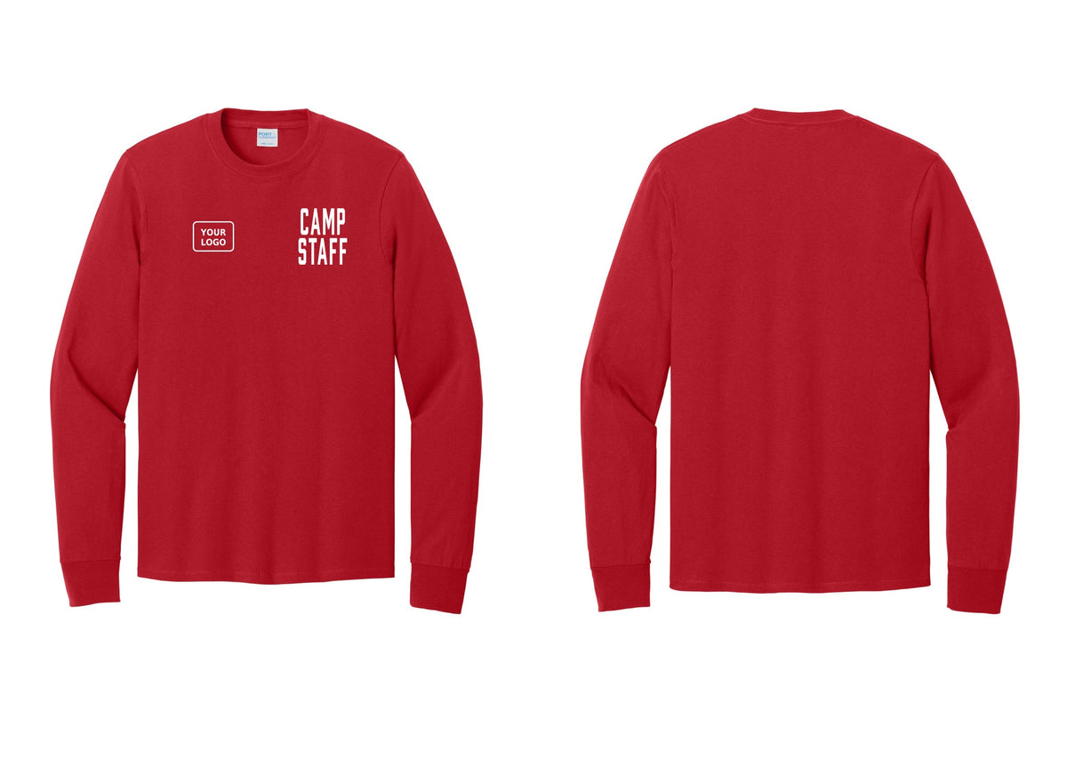 NYC Factory Custom Logo Camp Staff Cotton Long Sleeve T-Shirt (Classic) - CAMP STAFF + Your Logo - Red