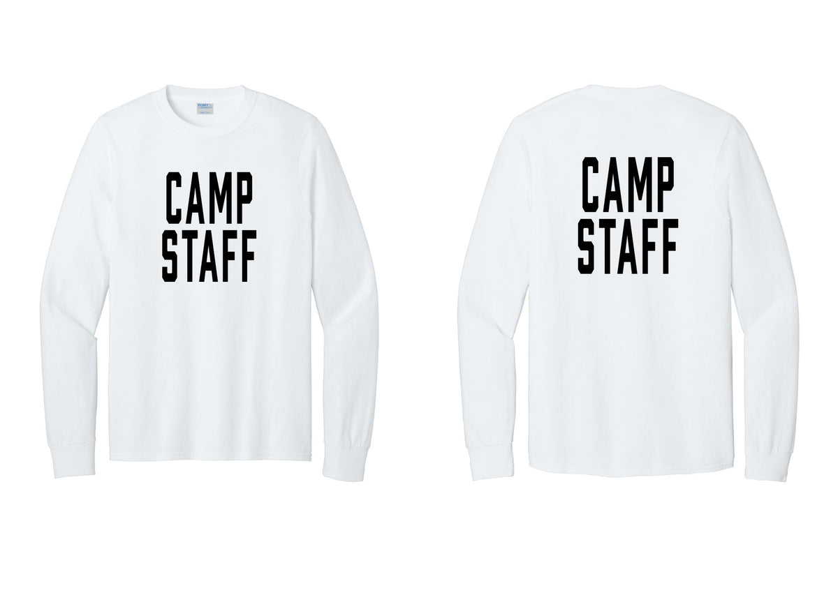 NYC Factory Camp Staff Cotton Long Sleeve T-Shirt (Classic) - Front + Back - White