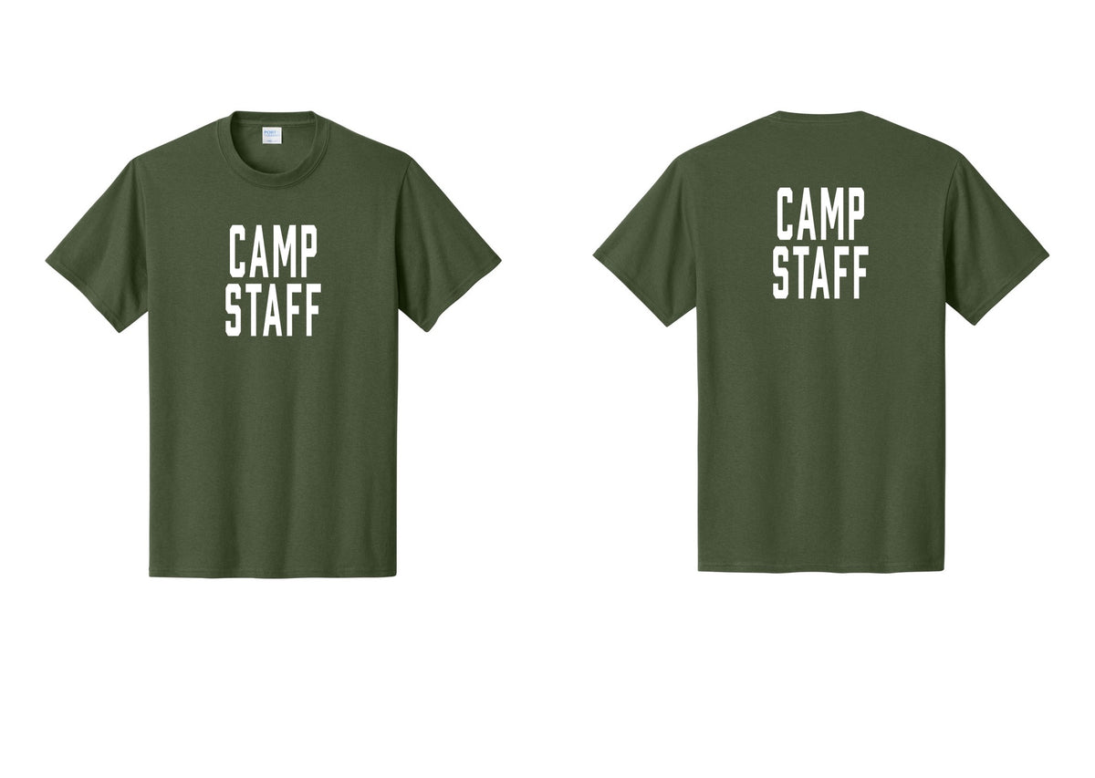 NYC Factory Camp Staff T-Shirt, Condensed Lettering - Front + Back - Olive
