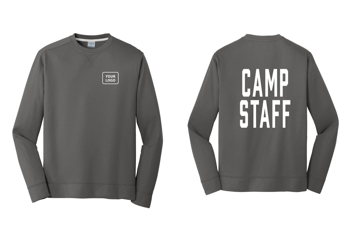 NYC Factory Custom Logo Camp Staff Performance Fleece Crewneck Sweatshirt (Classic) - Your Logo + Back - Charcoal