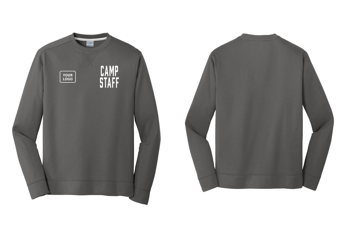 NYC Factory Custom Logo Camp Staff Performance Fleece Crewneck Sweatshirt (Classic) - CAMP STAFF + Your Logo - Charcoal