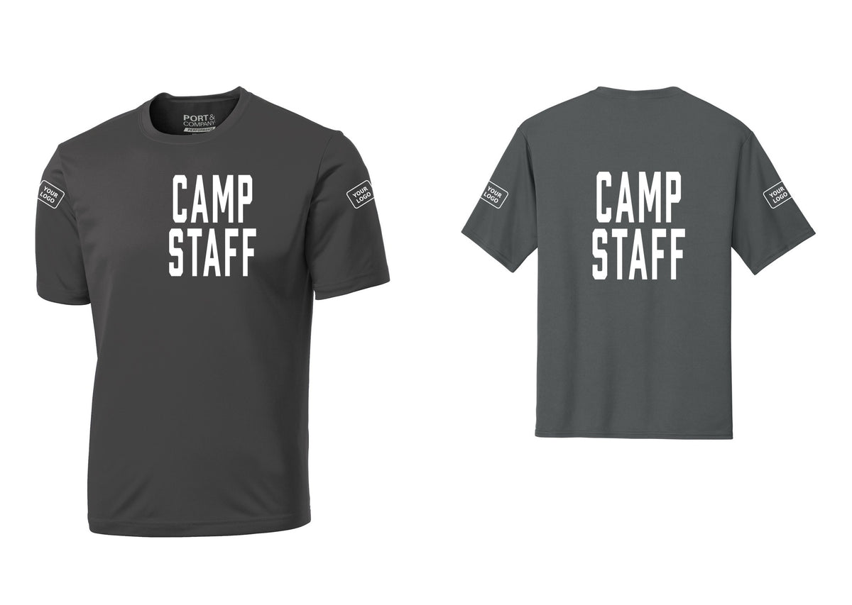 NYC Factory Custom Logo Camp Staff Performance T-Shirt (Classic) - Front + Back + Your Logo Sleeves - Charcoal