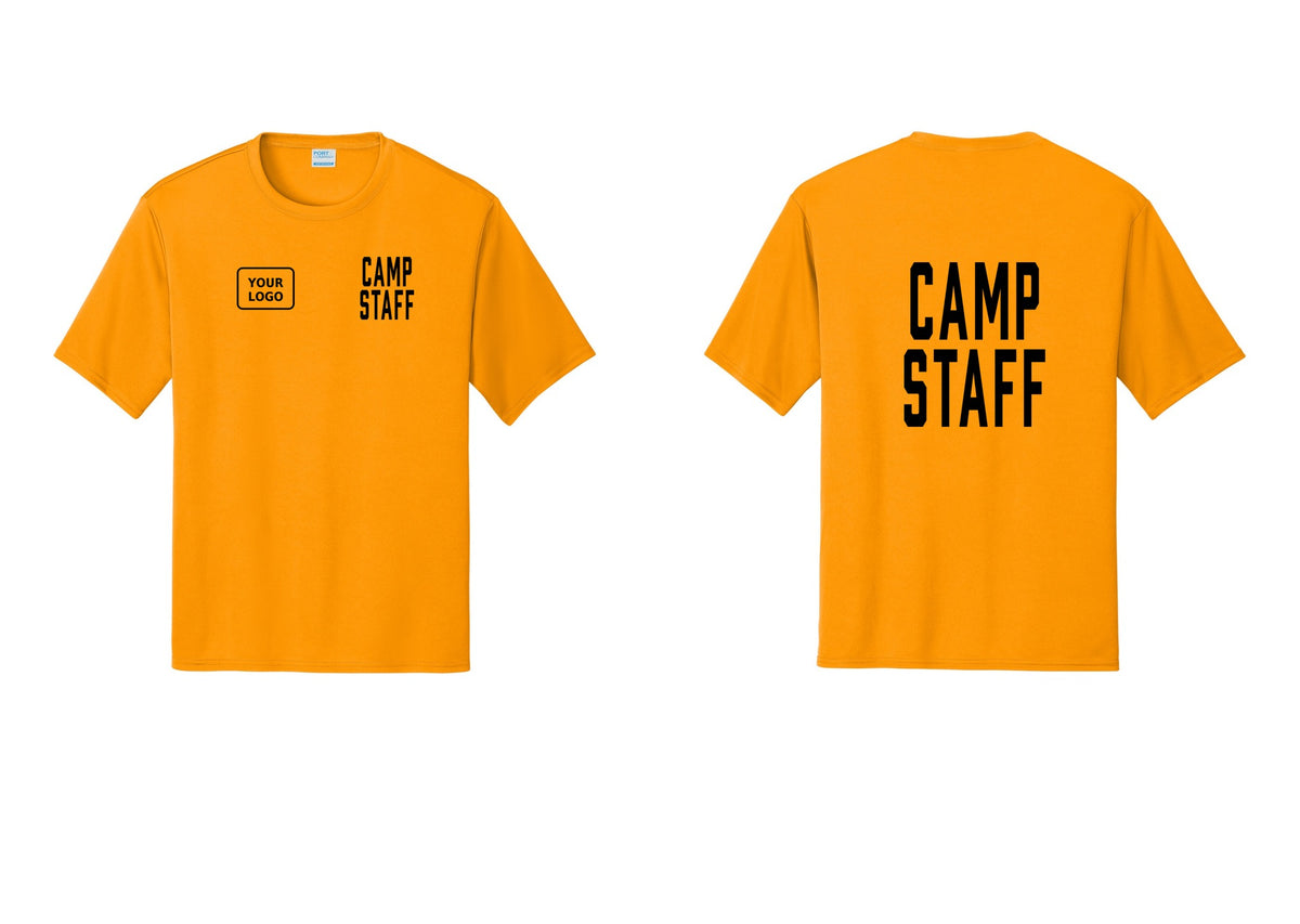NYC Factory Custom Logo Camp Staff Performance T-Shirt (Classic) - CAMP STAFF + Your Logo + Back - Gold