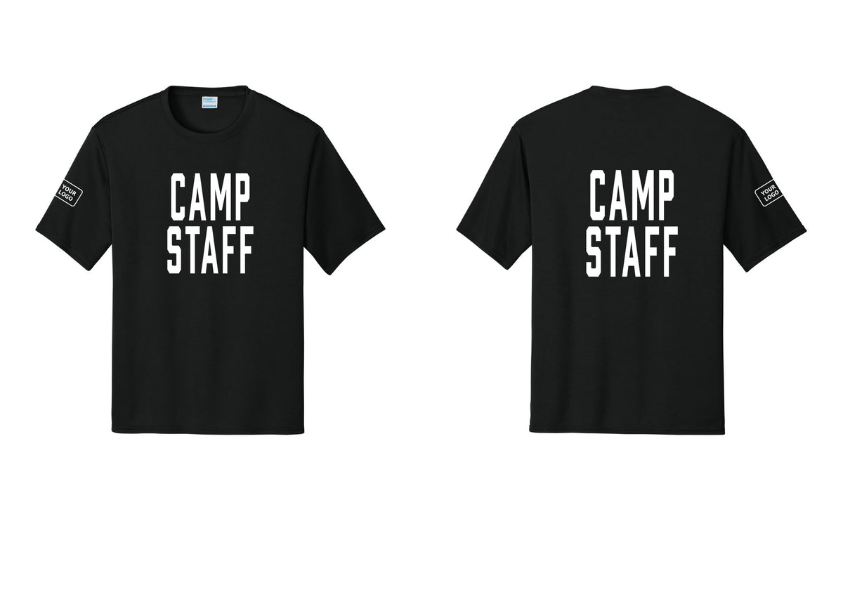 NYC Factory Custom Logo Camp Staff Performance T-Shirt (Classic) - Front + Back + Your Logo Sleeve - Black