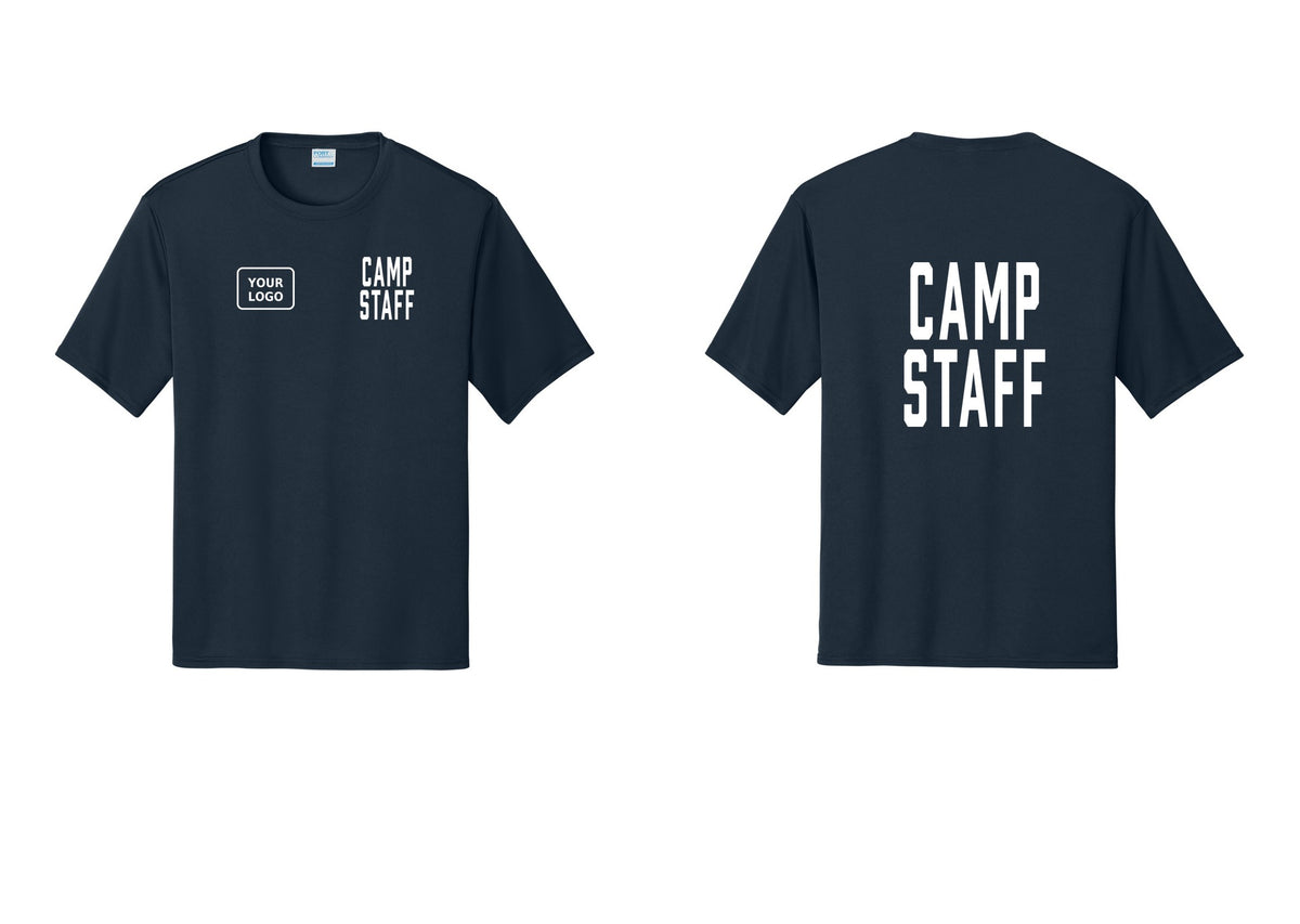 NYC Factory Custom Logo Camp Staff Performance T-Shirt (Classic) - CAMP STAFF + Your Logo + Back - Navy