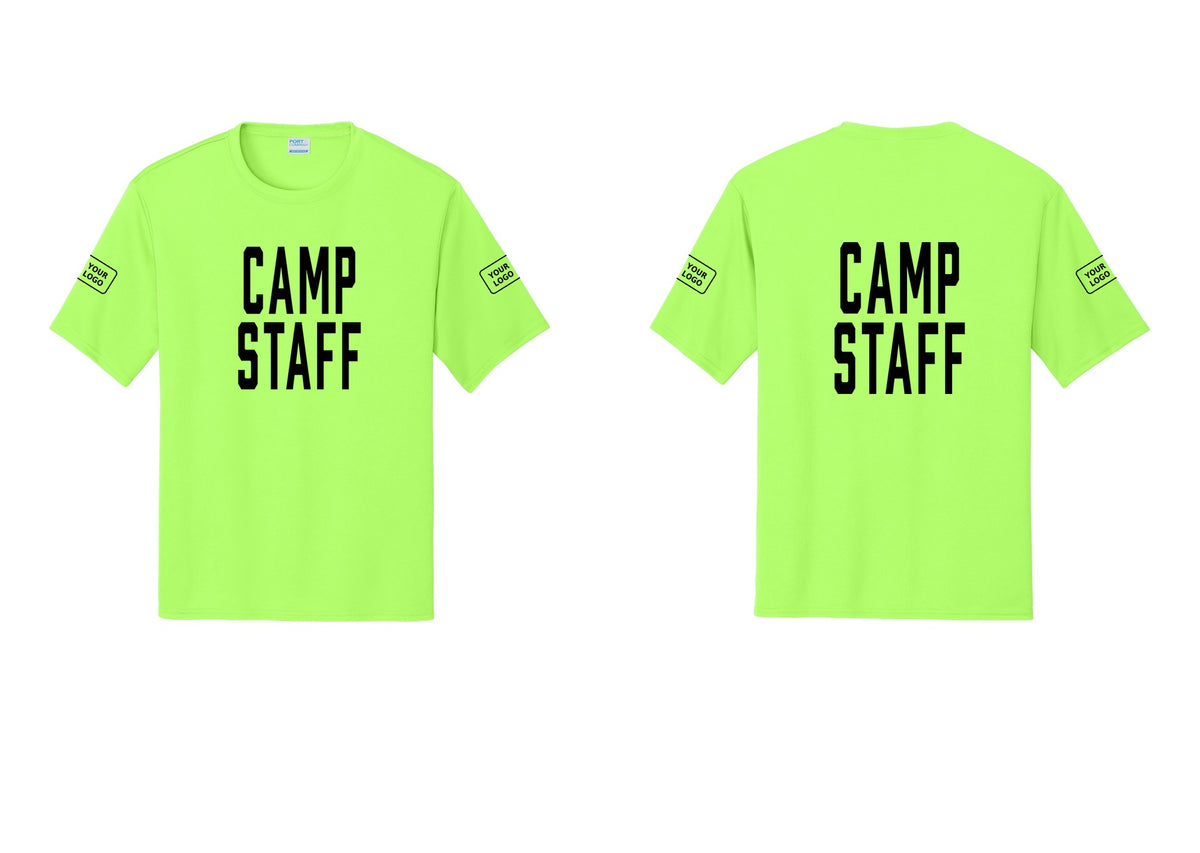 NYC Factory Custom Logo Camp Staff Performance T-Shirt (Classic) - Front + Back + Your Logo Sleeves - Neon Green