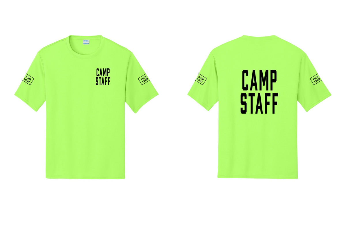 NYC Factory Custom Logo Camp Staff Performance T-Shirt (Classic) - Chest + Back + Your Logo Sleeves - Neon Green