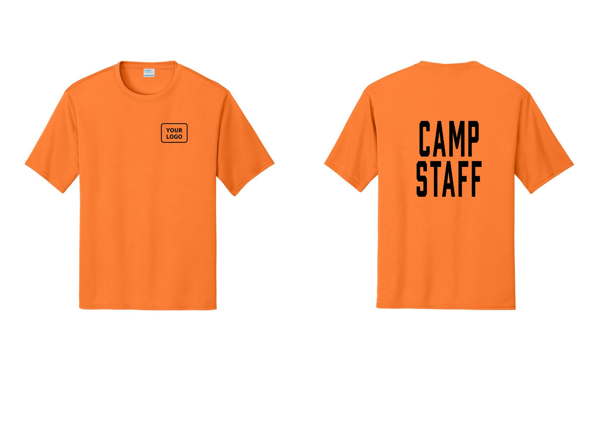 NYC Factory Custom Logo Camp Staff Performance T-Shirt (Classic) - Your Logo + Back - Neon Orange