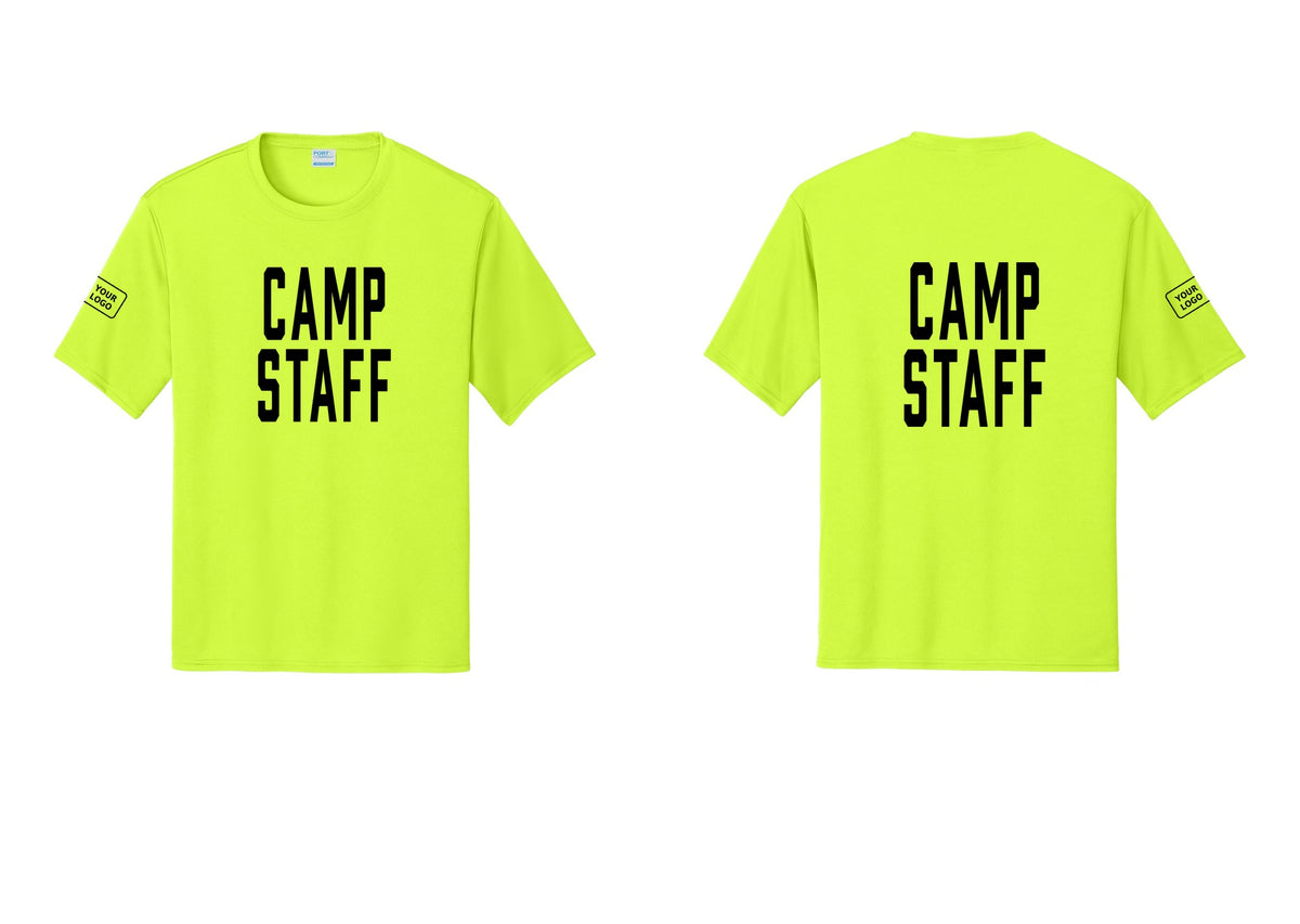 NYC Factory Custom Logo Camp Staff Performance T-Shirt (Classic) - Front + Back + Your Logo Sleeve - Neon Yellow