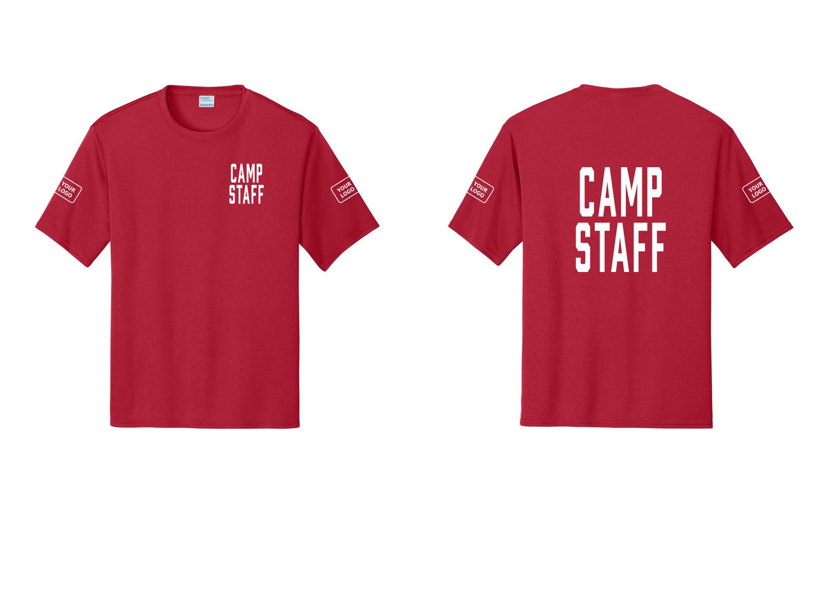 NYC Factory Custom Logo Camp Staff Performance T-Shirt (Classic) - Chest + Back + Your Logo Sleeves - Red