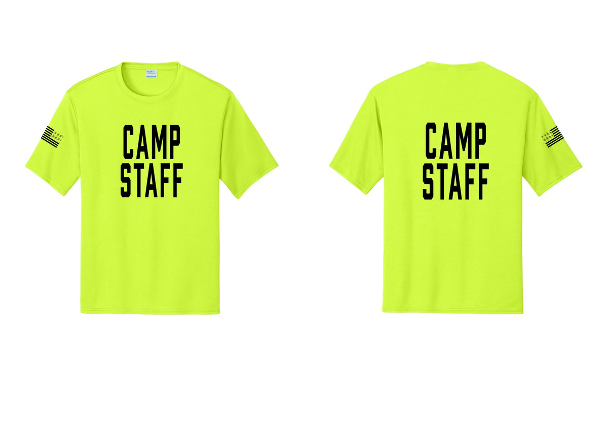 NYC Factory Camp Staff Performance T-Shirt (Classic) - Front + Back + US Flag Sleeve - Neon Yellow