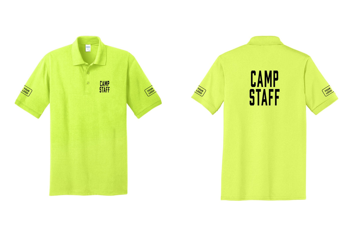 NYC Factory Custom Logo Camp Staff Polo Shirt (Classic) - Chest + Back + Your Logo Sleeves - Safety Green