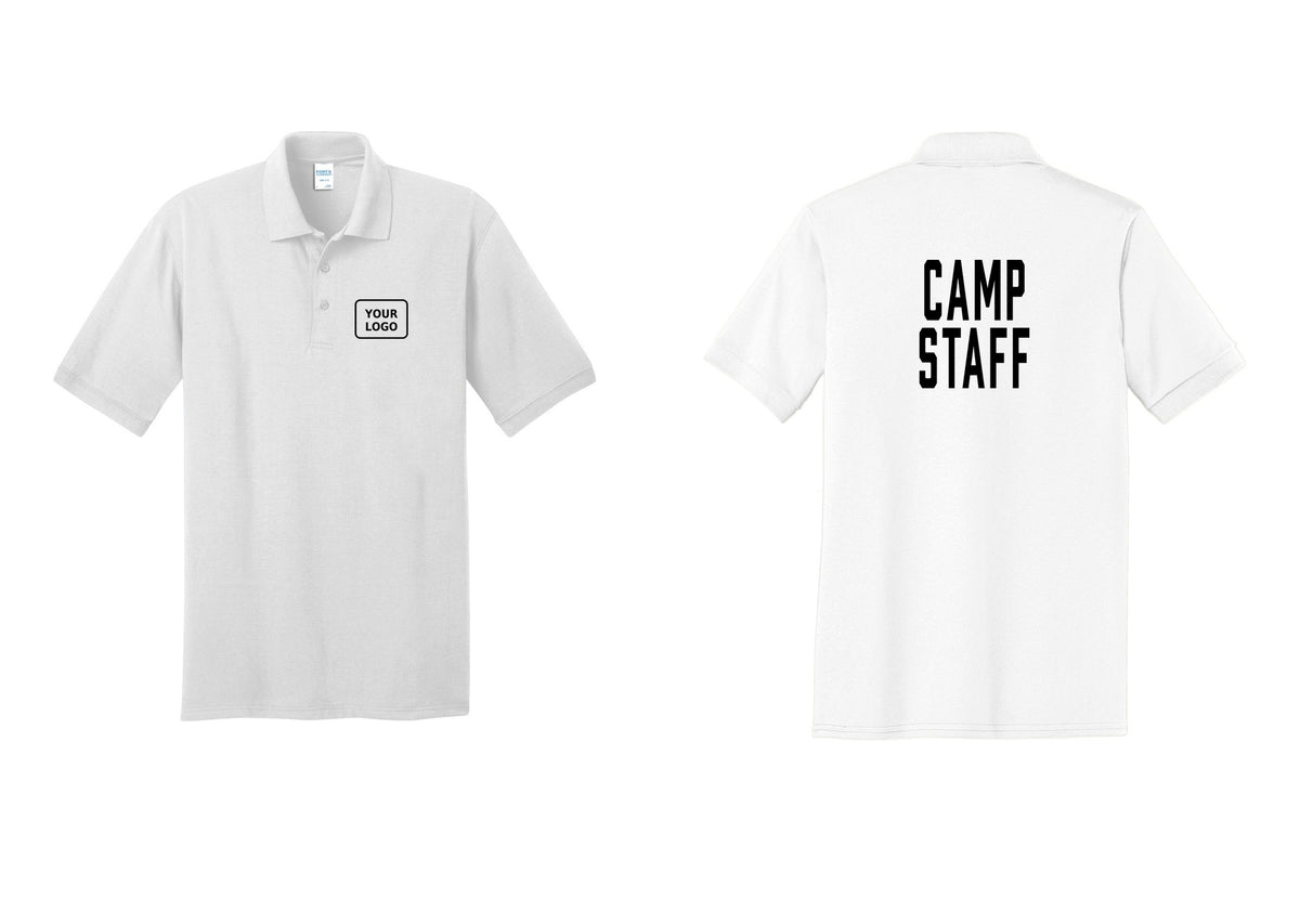 NYC Factory Custom Logo Camp Staff Polo Shirt (Classic) - Your Logo + Back - White