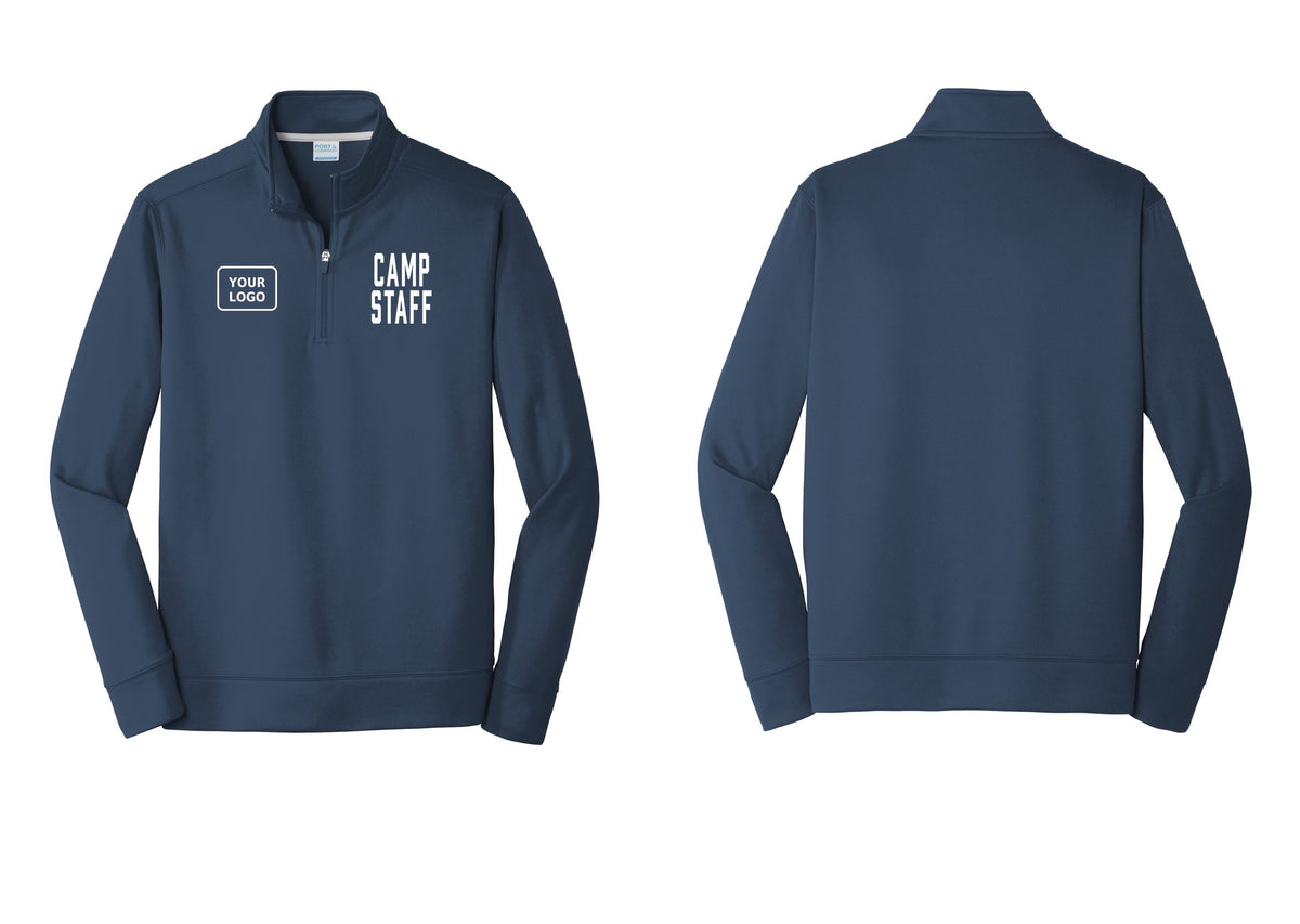 NYC Factory Custom Logo Camp Staff Performance Fleece 1/4-Zip Pullover Sweatshirt (Classic) - CAMP STAFF + Your Logo - Navy